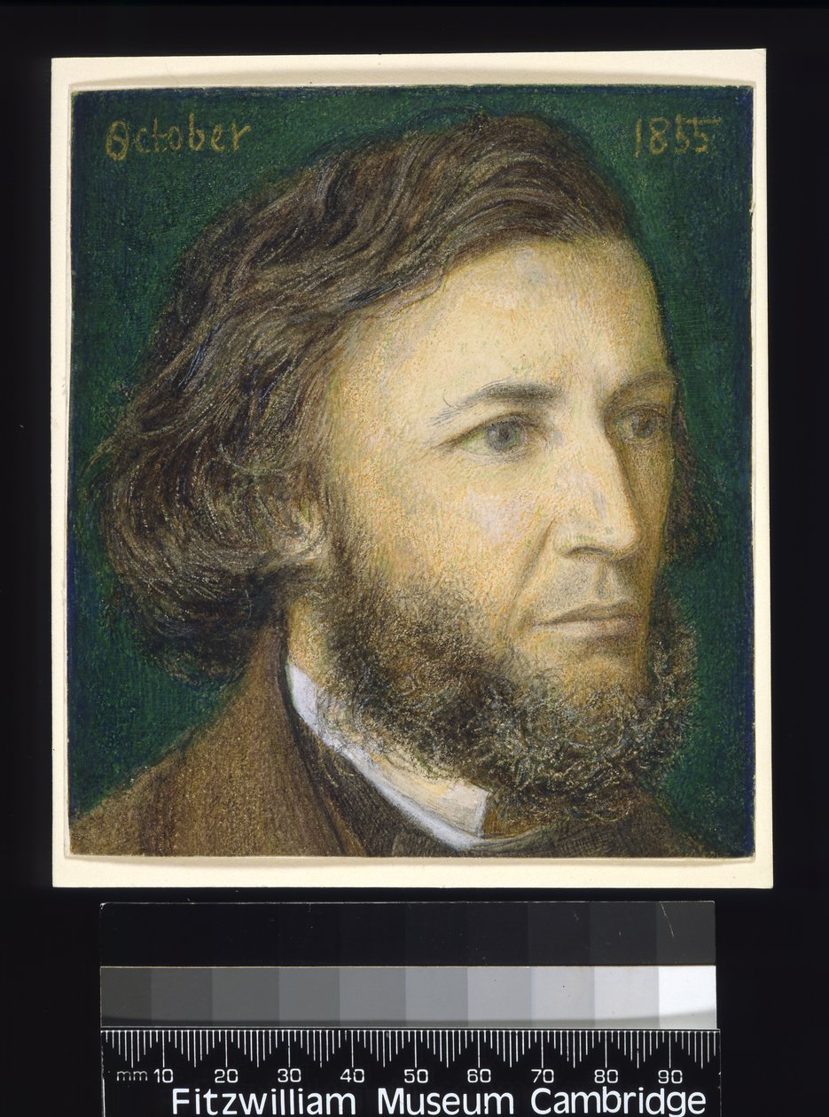 Porträtt av Robert Browning (1812-89), 1855 (wc, penna och färgade kritor på papper) av Dante Gabriel Charles Rossetti