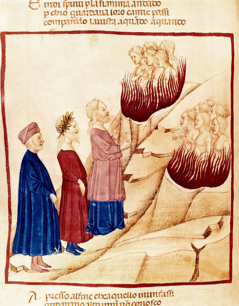 Skärselden: Dante och Vergilius, miniatyr av Dante Alighieri