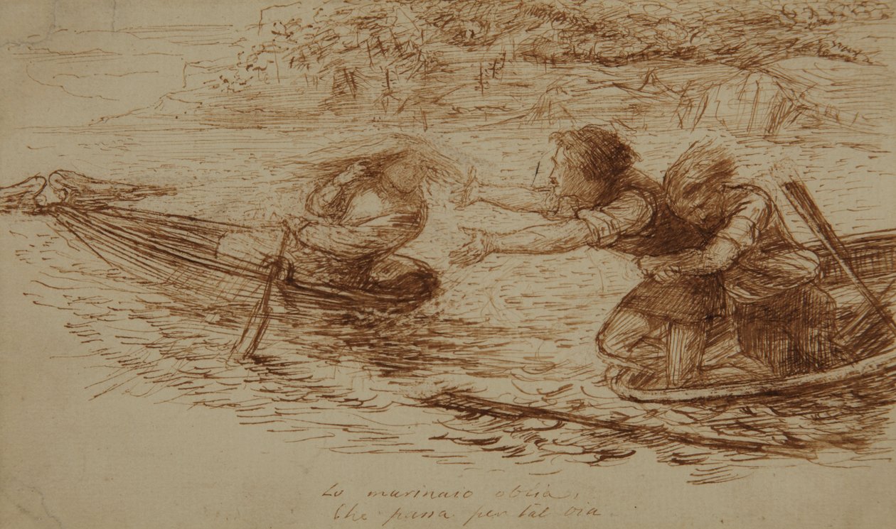 Båtsmän och siren, ca 1853 (penna och bläck på papper) av Dante Gabriel Charles Rossetti