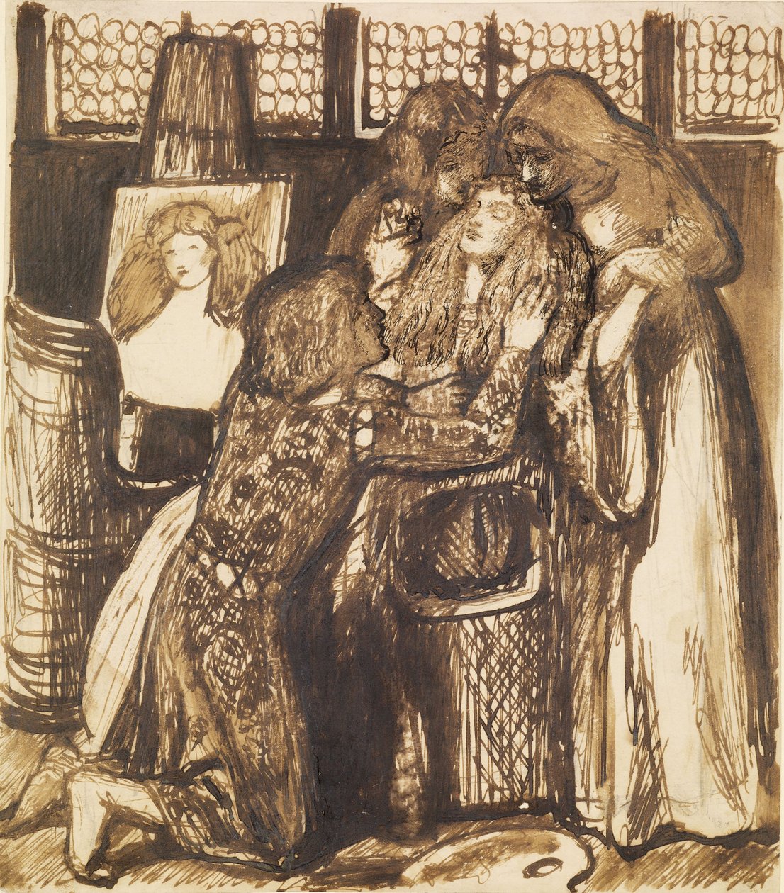 Bonifazios älskarinna - kompositionsstudie av Dante Gabriel Charles Rossetti
