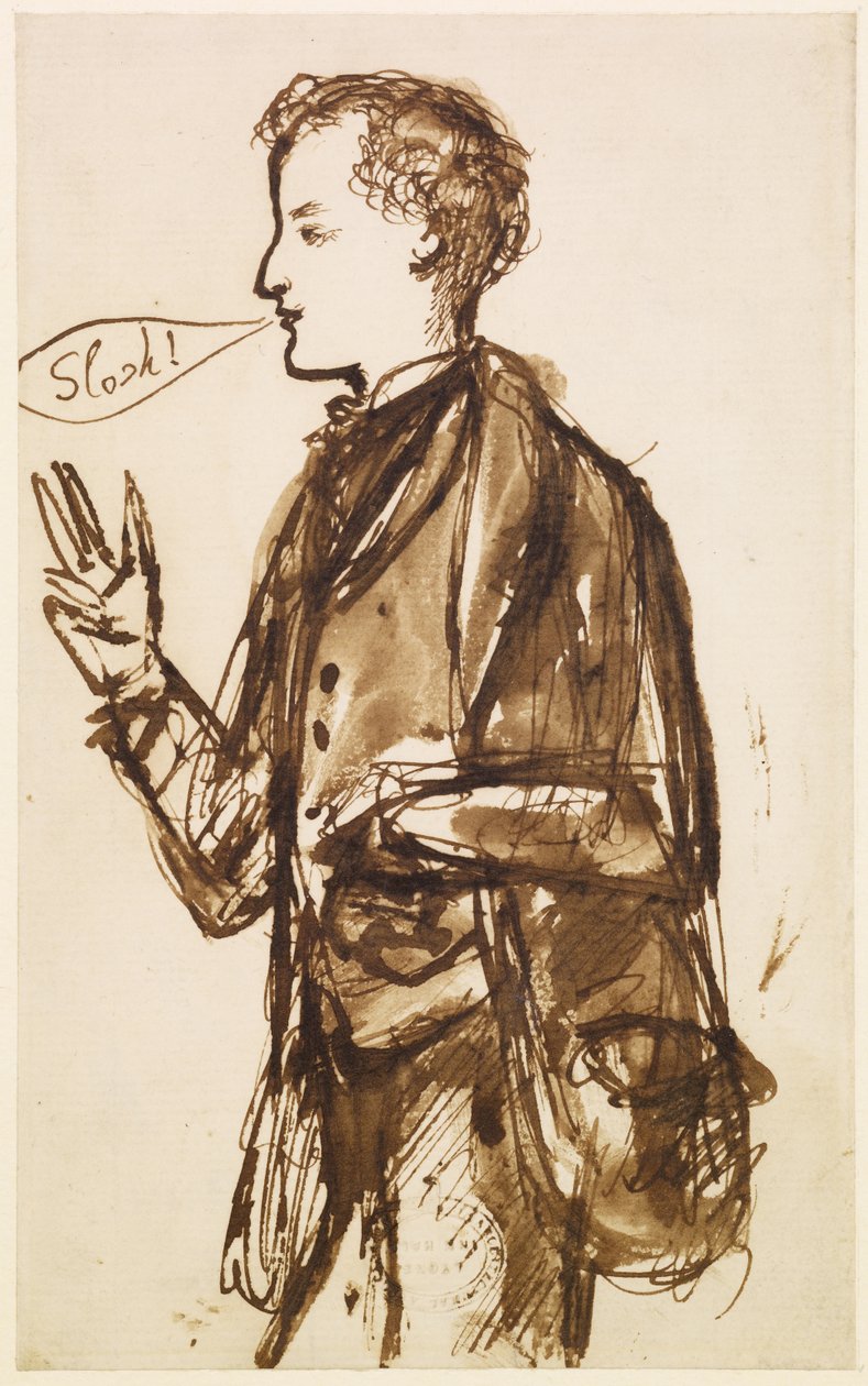 Karikatyr av John Everett Millais, ca 1851-53 (penna & bläck och tvätt på papper) av Dante Gabriel Charles Rossetti