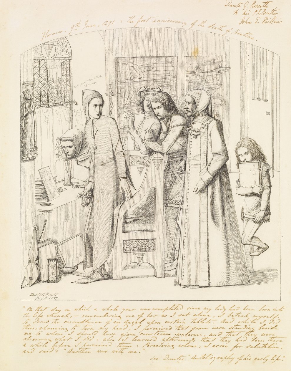 Dante ritar en ängel på första årsdagen av Beatrices död, 1848-9 av Dante Gabriel Charles Rossetti