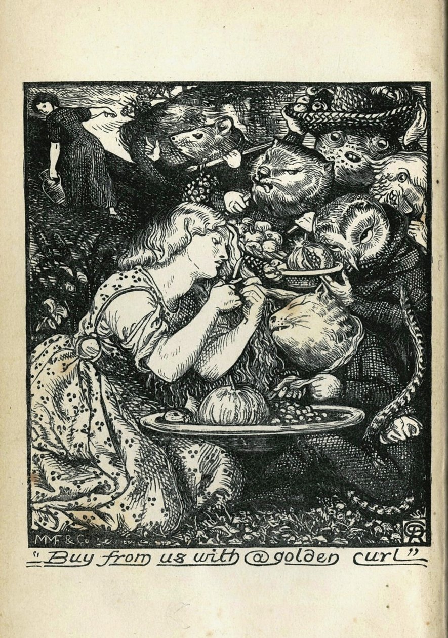 Frontispice av Goblin Market och andra dikter av Christina Rossetti, 1861-1862 av Dante Gabriel Charles Rossetti