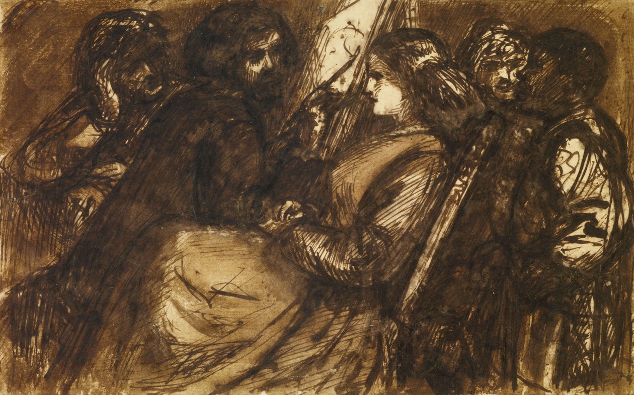 Giorgionemålning, ca 1853 (penna, brunt bläck och tusch på papper) av Dante Gabriel Charles Rossetti