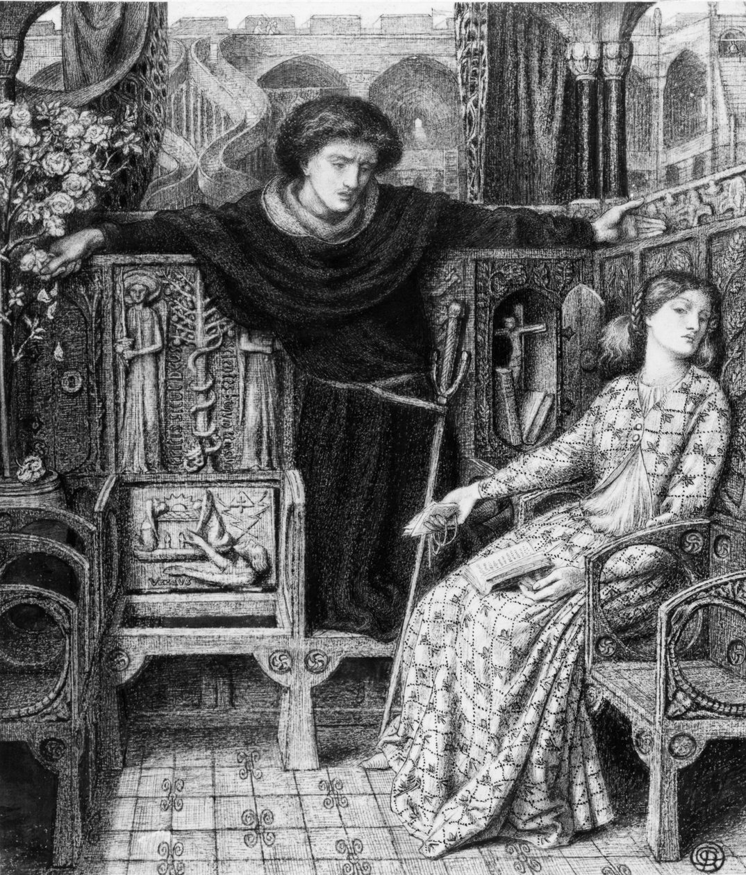 Hamlet och Ophelia, 1858 av Dante Gabriel Charles Rossetti