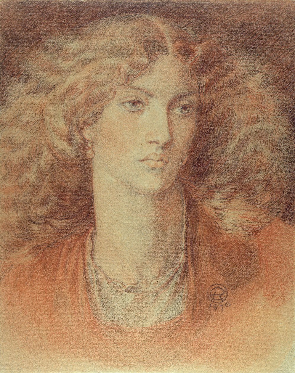 Head of a Woman, kallad Ruth Herbert, 1876 (röd och svart krita på papper) av Dante Gabriel Charles Rossetti
