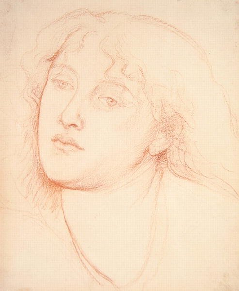 Huvudet på en kvinna (röd krita på papper) av Dante Gabriel Charles Rossetti