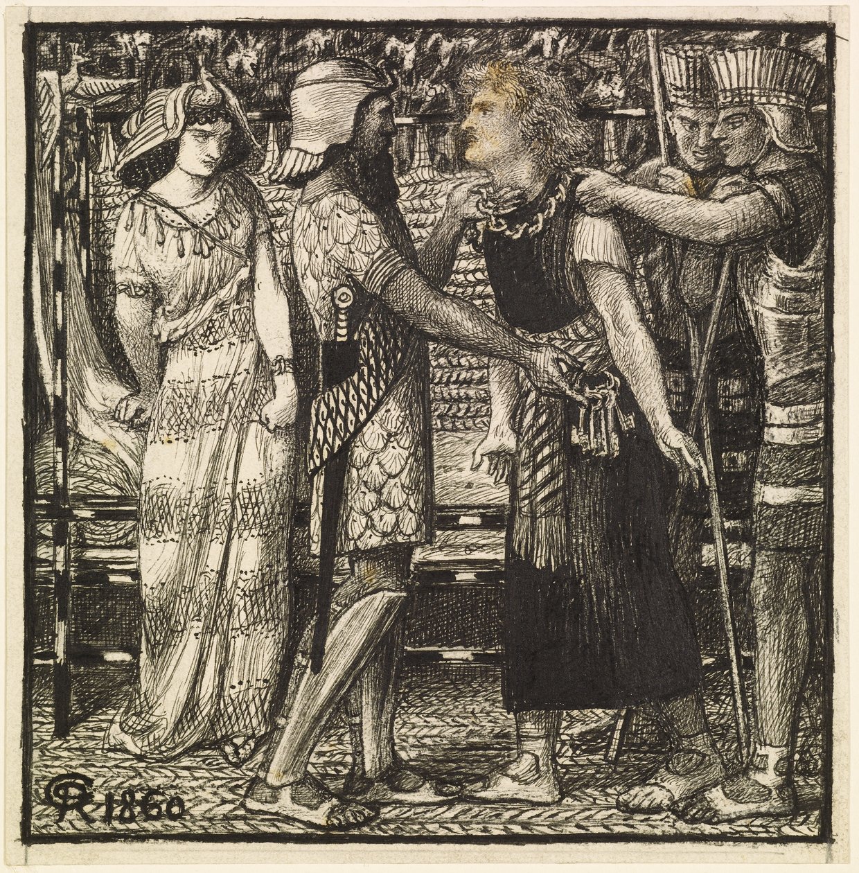 Josef anklagades före Potifar (färdig komposition) av Dante Gabriel Charles Rossetti
