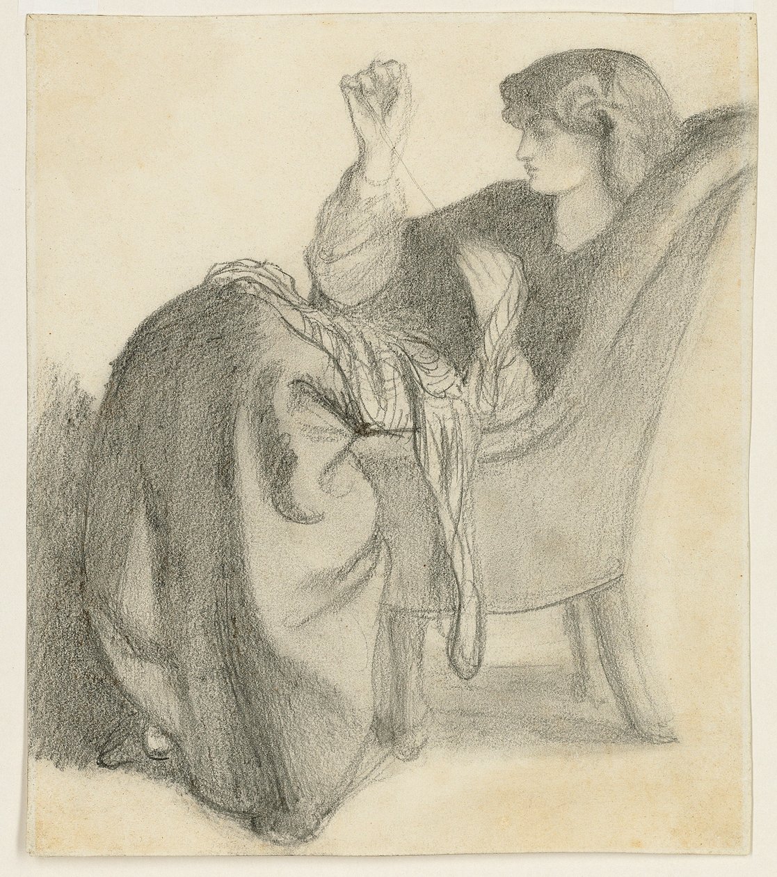 Lachesis: Studie av Jane Morris sittande i en stolsömnad, 1860-talet av Dante Gabriel Charles Rossetti