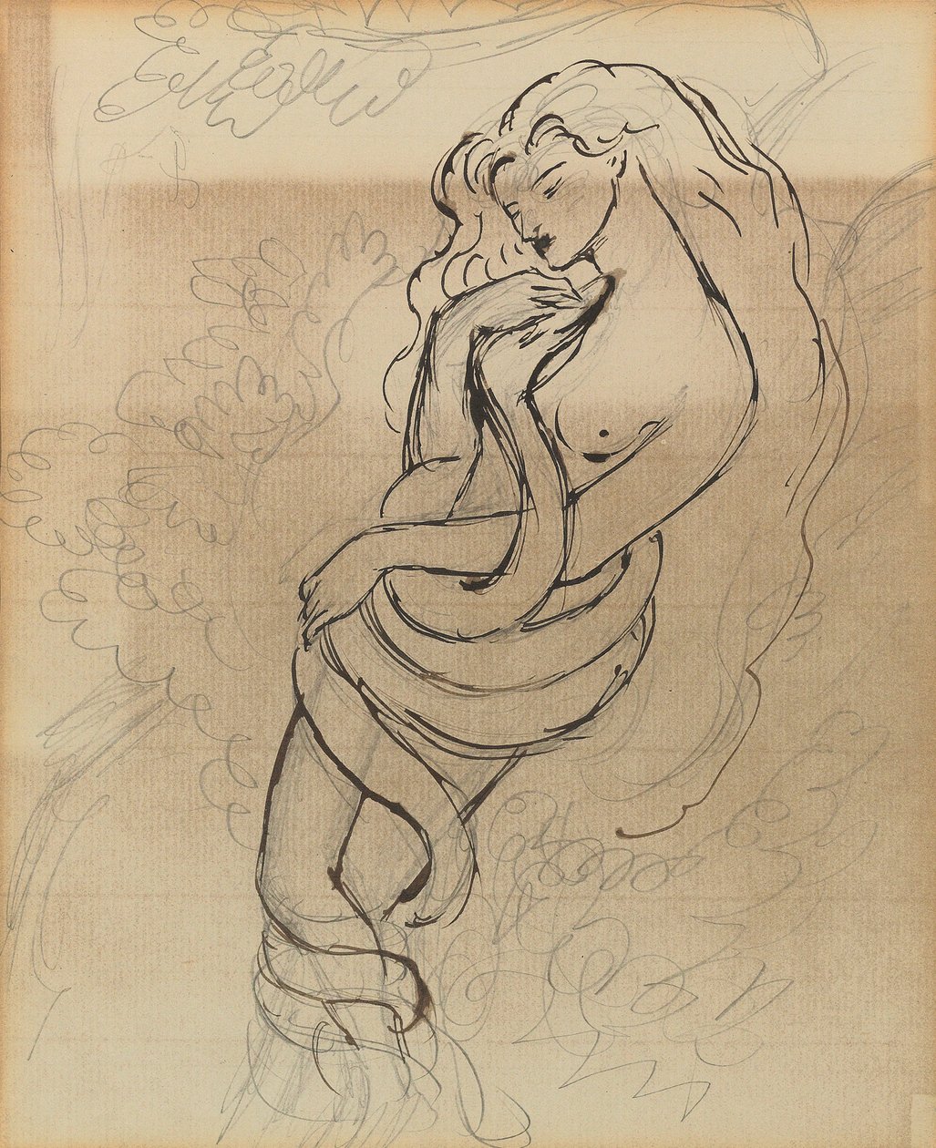 Lady Lilith, ca. 1869 (penna, penna och brunt bläck på papper) av Dante Gabriel Charles Rossetti