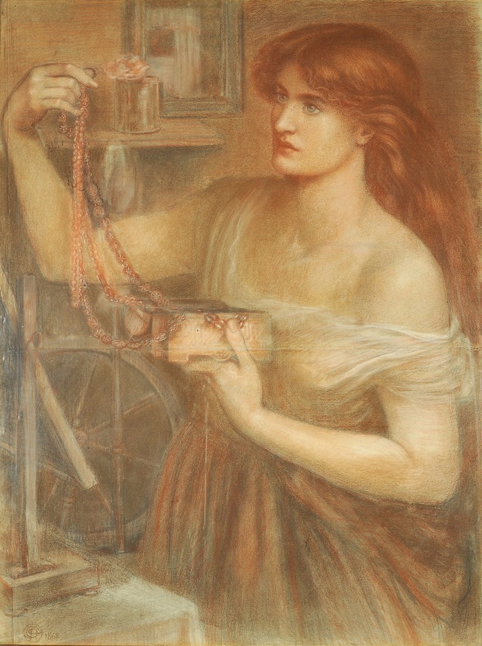 Risen at Dawn - Gretchen Discovering Fausts Jewels, 1868 (krita på papper) av Dante Gabriel Charles Rossetti