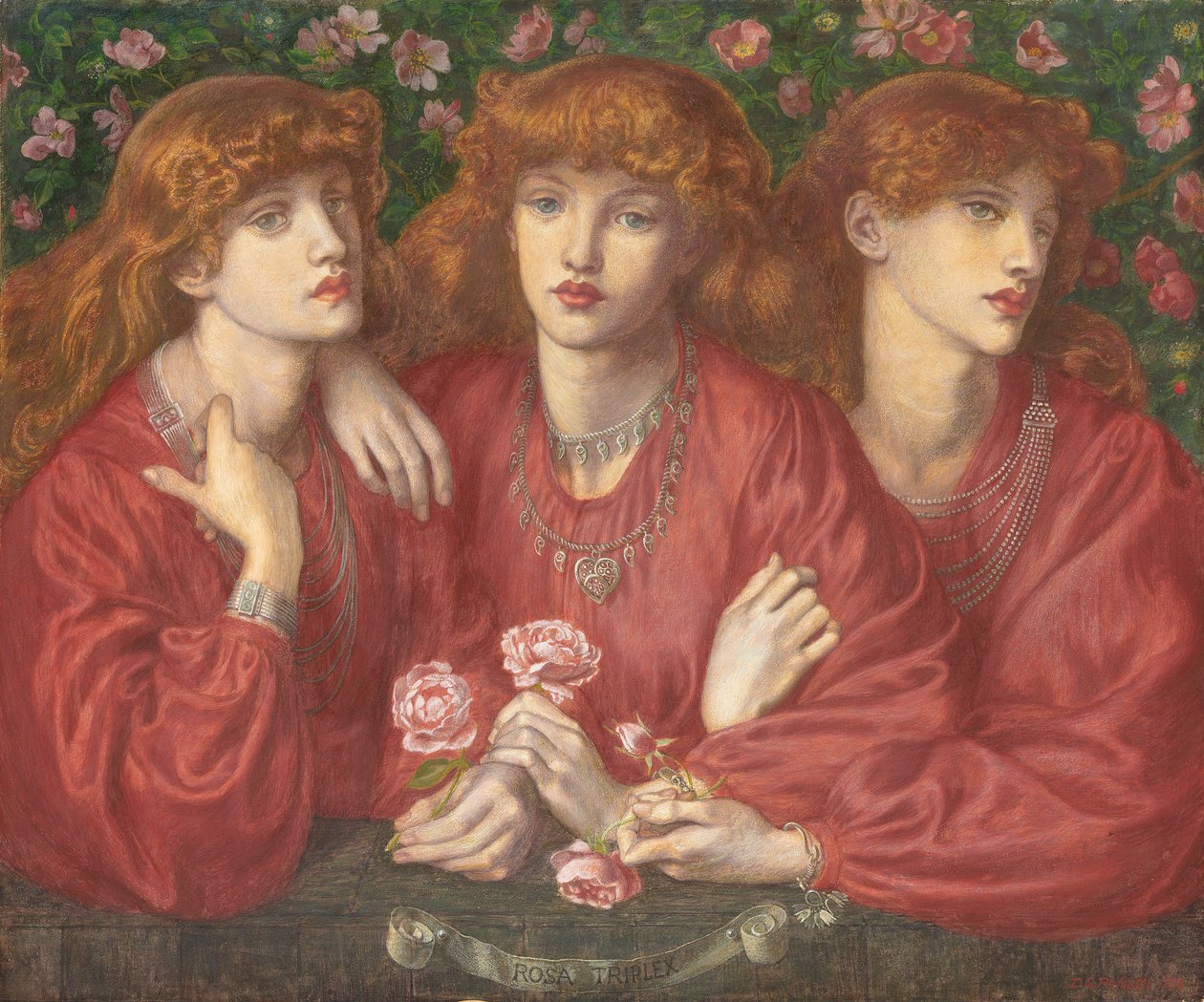 Rosa Triplex: Ett trippelporträtt av May Morris, 1874 av Dante Gabriel Charles Rossetti
