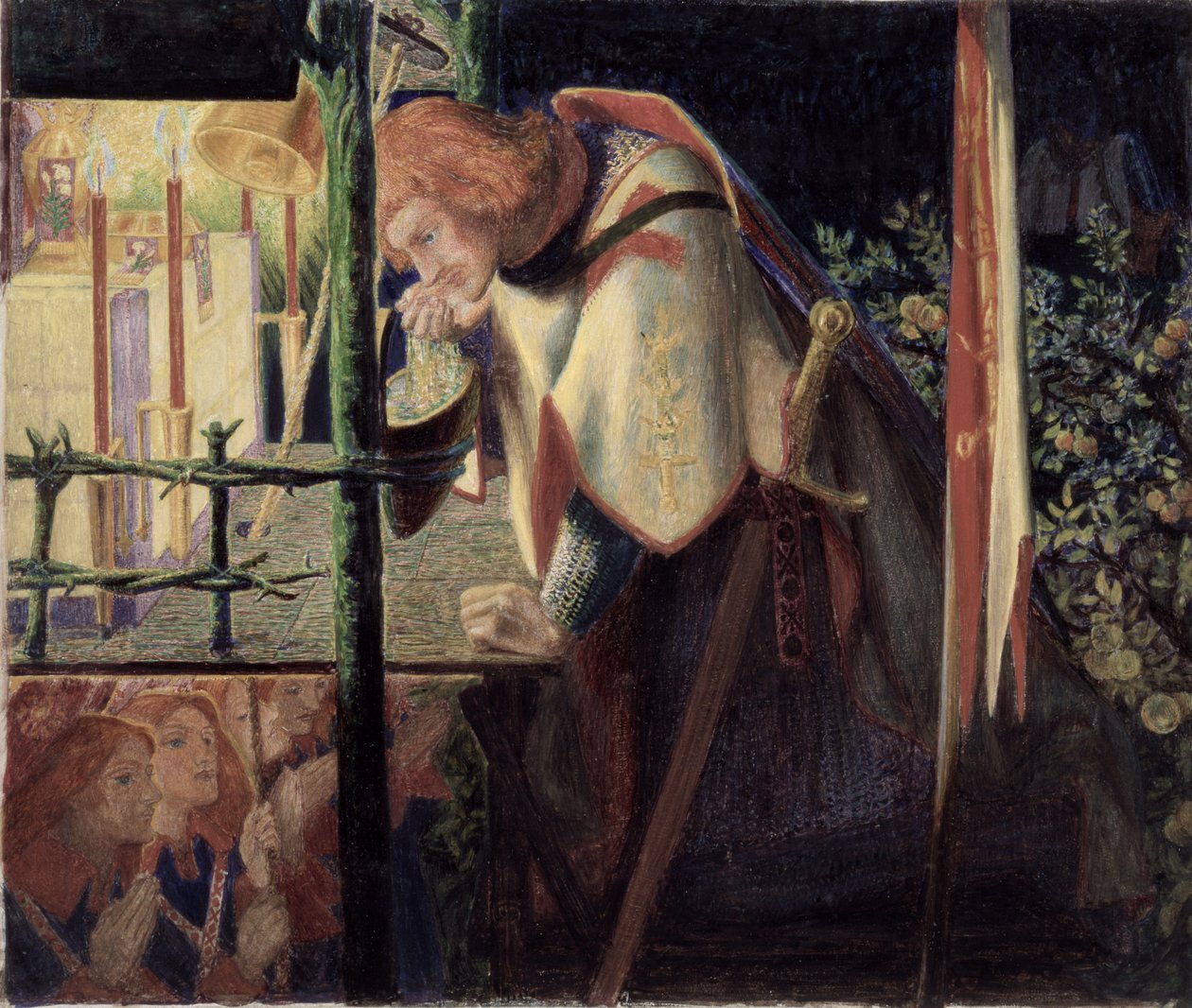 Sir Galahad vid det förstörda kapellet, 1859 av Dante Gabriel Charles Rossetti