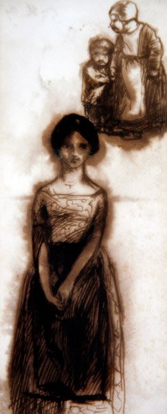 Study of a Girl, ca 1840 (sepia bläck på papper) av Dante Gabriel Charles Rossetti