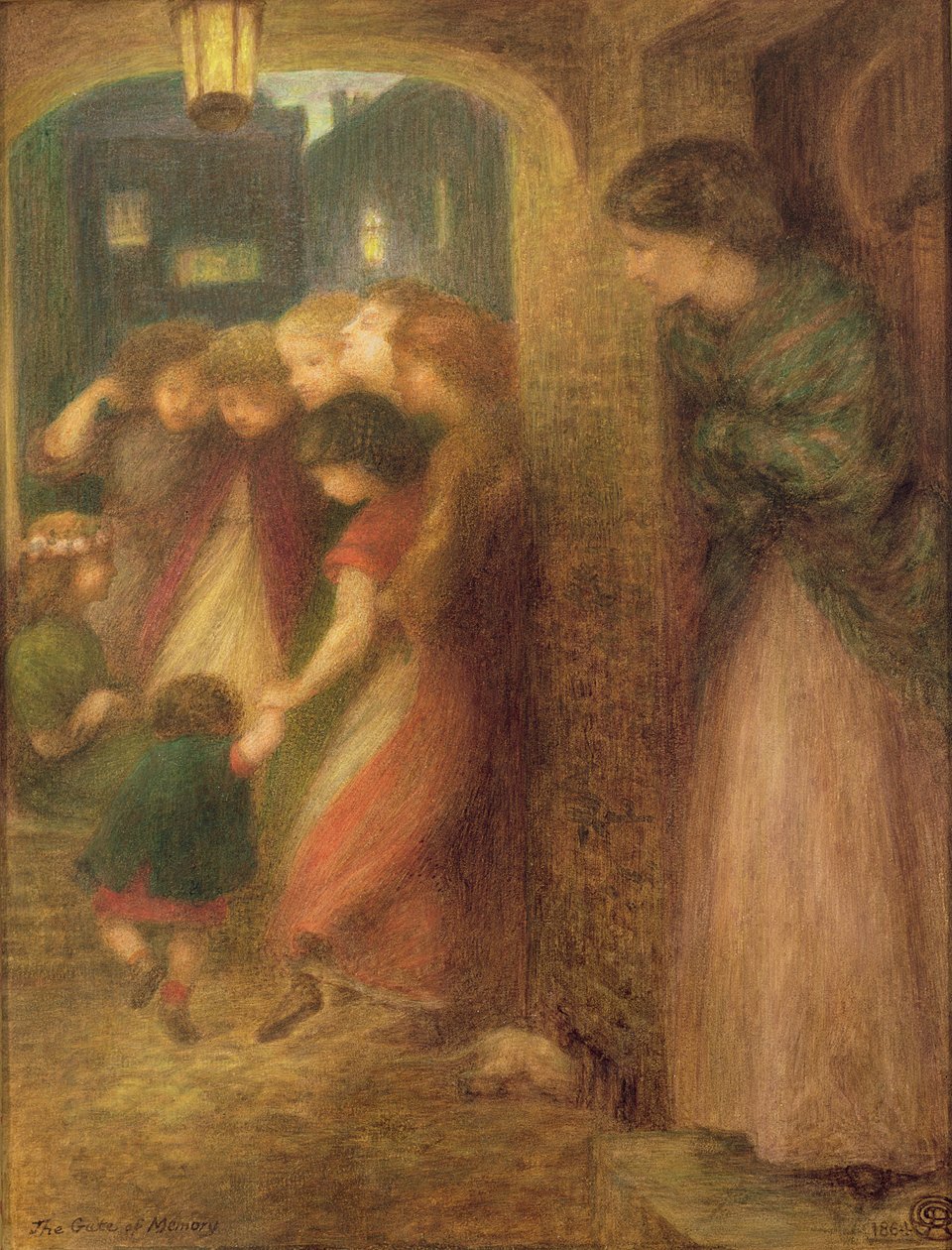 The Gate of Memory, 1864 (färgade kritor på papper) av Dante Gabriel Charles Rossetti