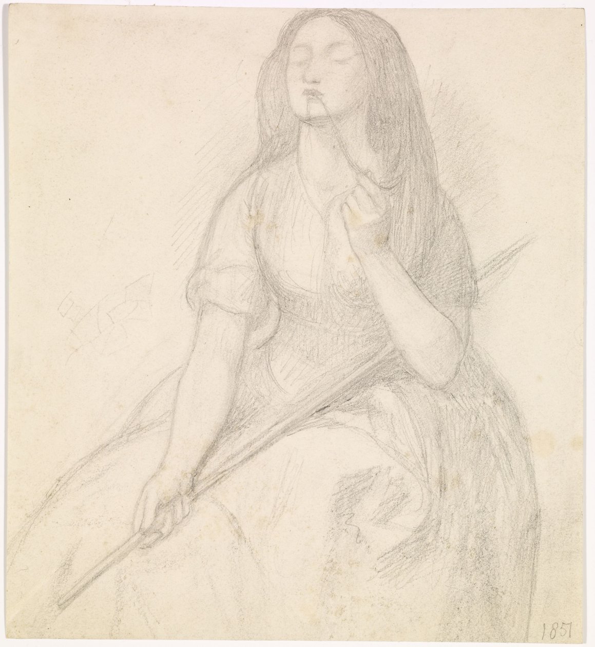 Tibullus återkomst till Delia - Studie för Delia-figuren av Dante Gabriel Charles Rossetti