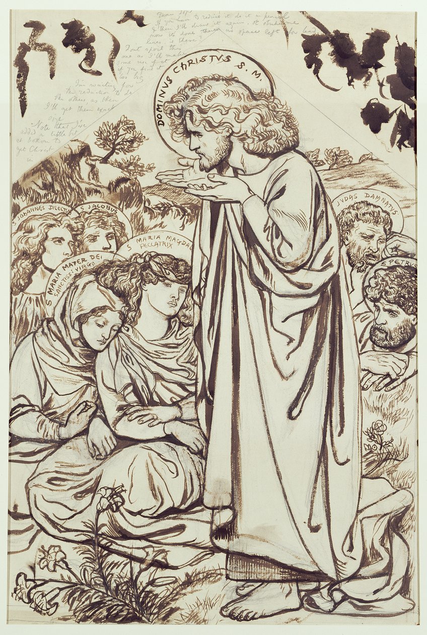 Bergspredikan (bläck, penna och akvarell på papper) av Dante Gabriel Charles Rossetti