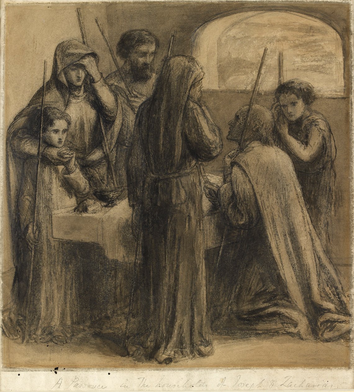 En påsk i Josefs och Sakarias hushåll, c1850-talet av Dante Gabriel Rossetti