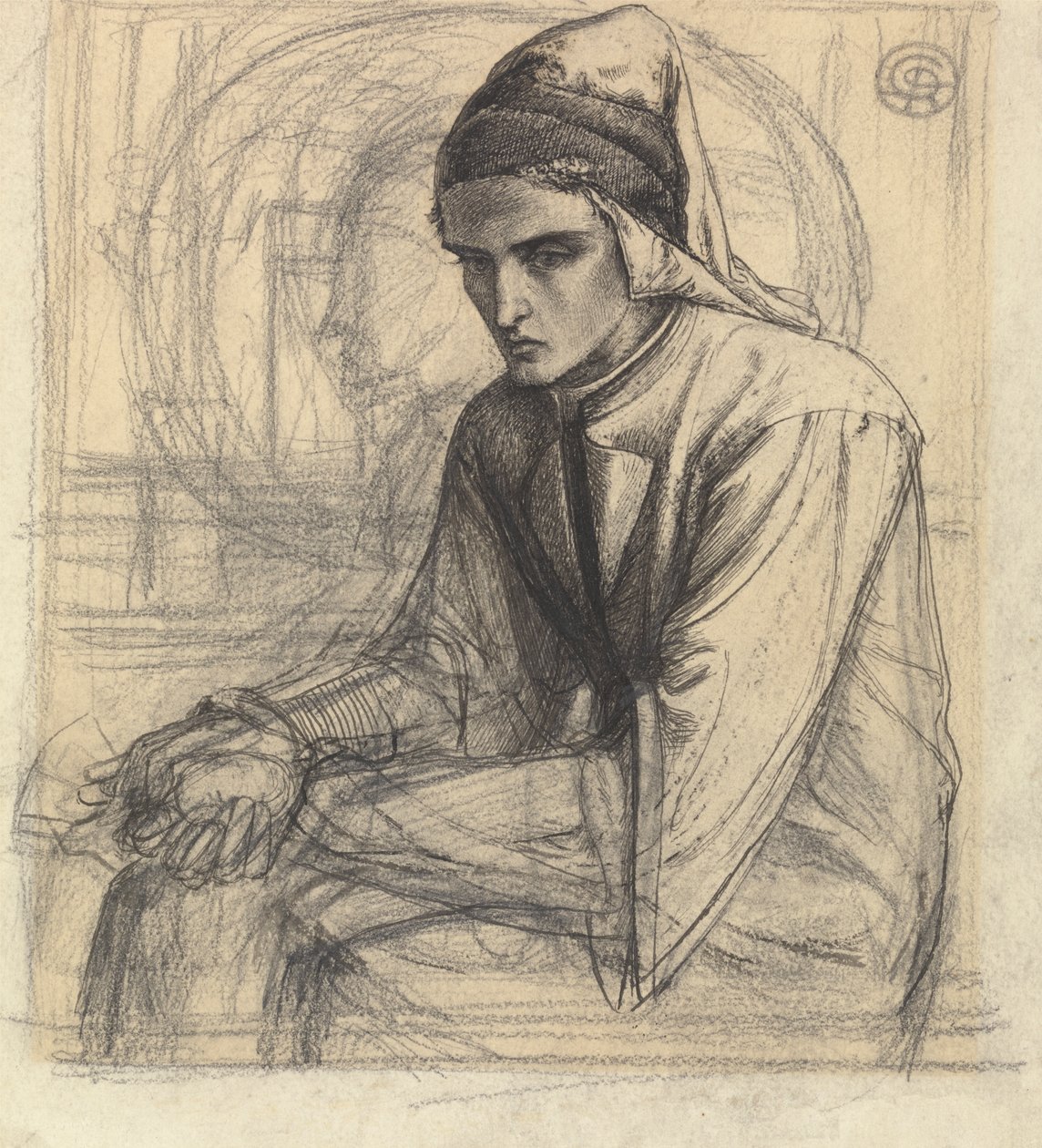 Dante i meditation håller ett granatäpple av Dante Gabriel Rossetti