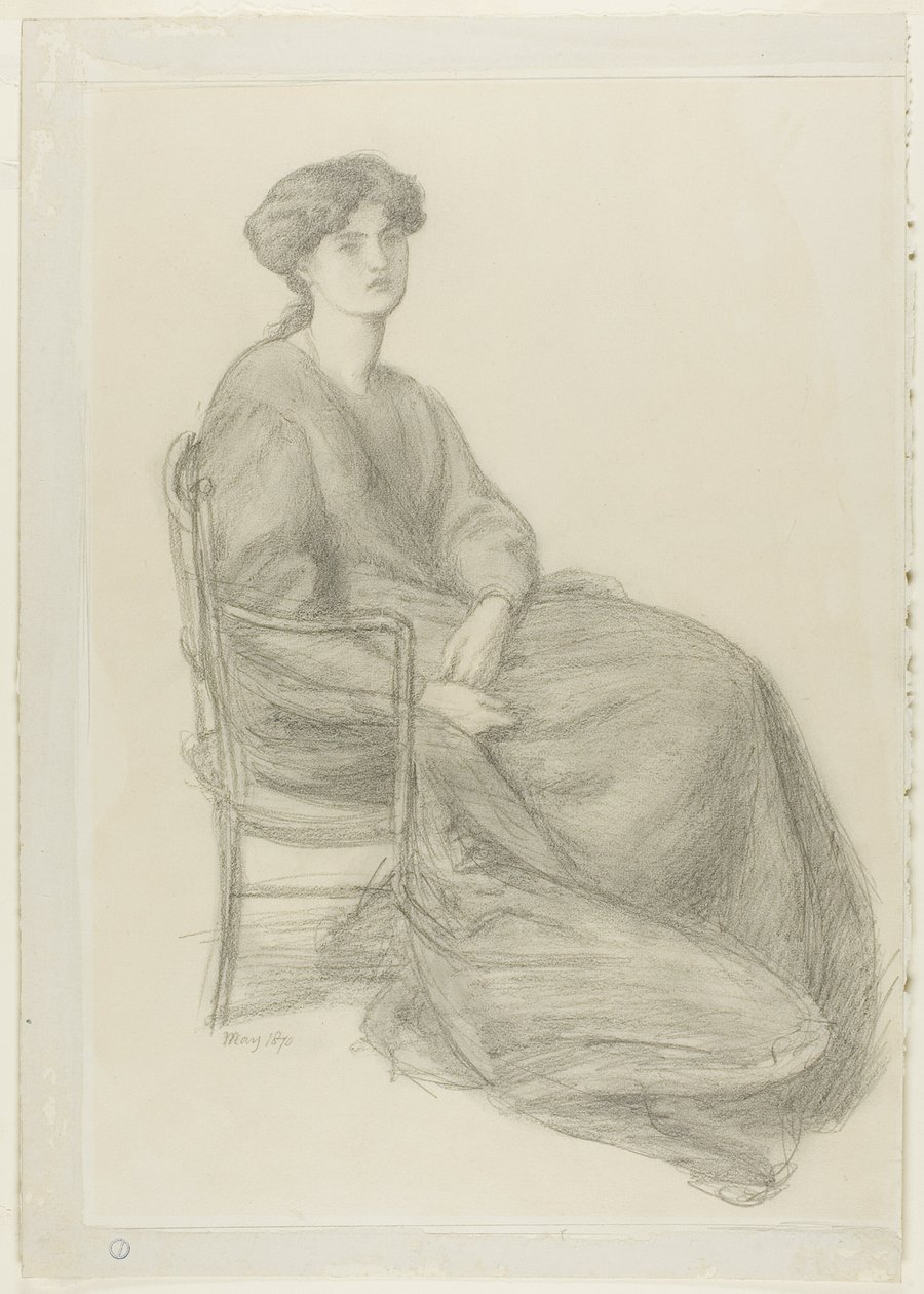 Mrs. William Morris sitter som ordförande av Dante Gabriel Rossetti