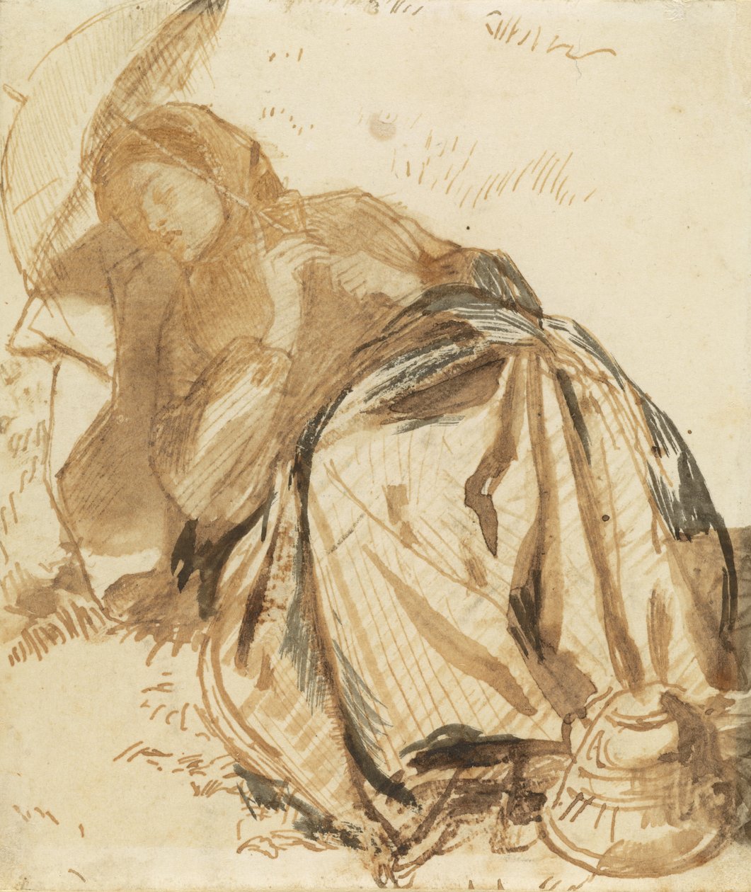 Porträtt av Elizabeth Siddal vilande, hållande ett parasoll av Dante Gabriel Rossetti