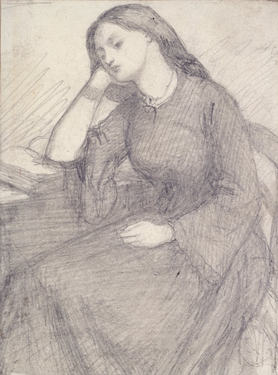 Porträtt av Elizabeth Siddal, sittande, c1840-talet av Dante Gabriel Rossetti