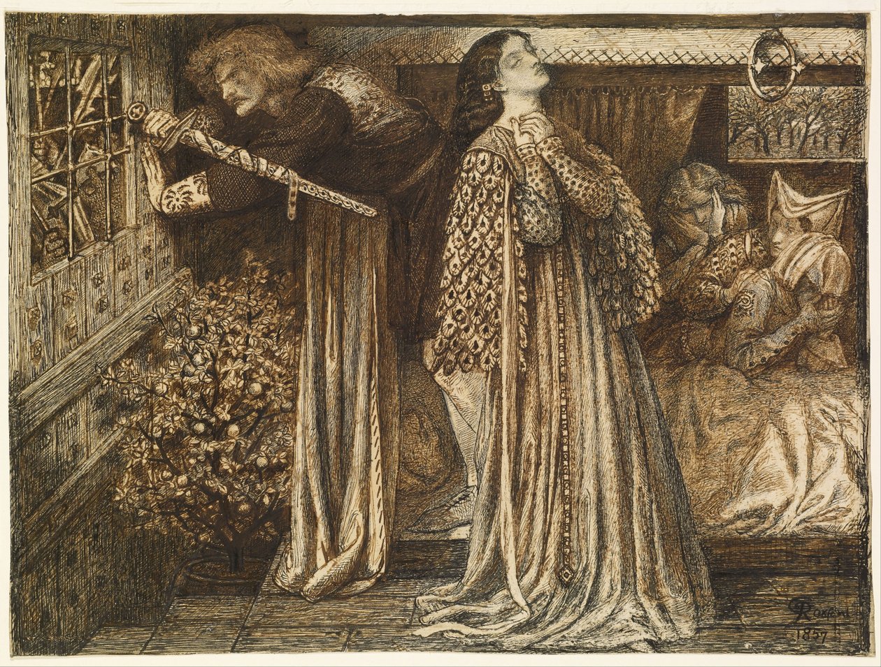 Sir Launcelot i drottningens kammare av Dante Gabriel Rossetti