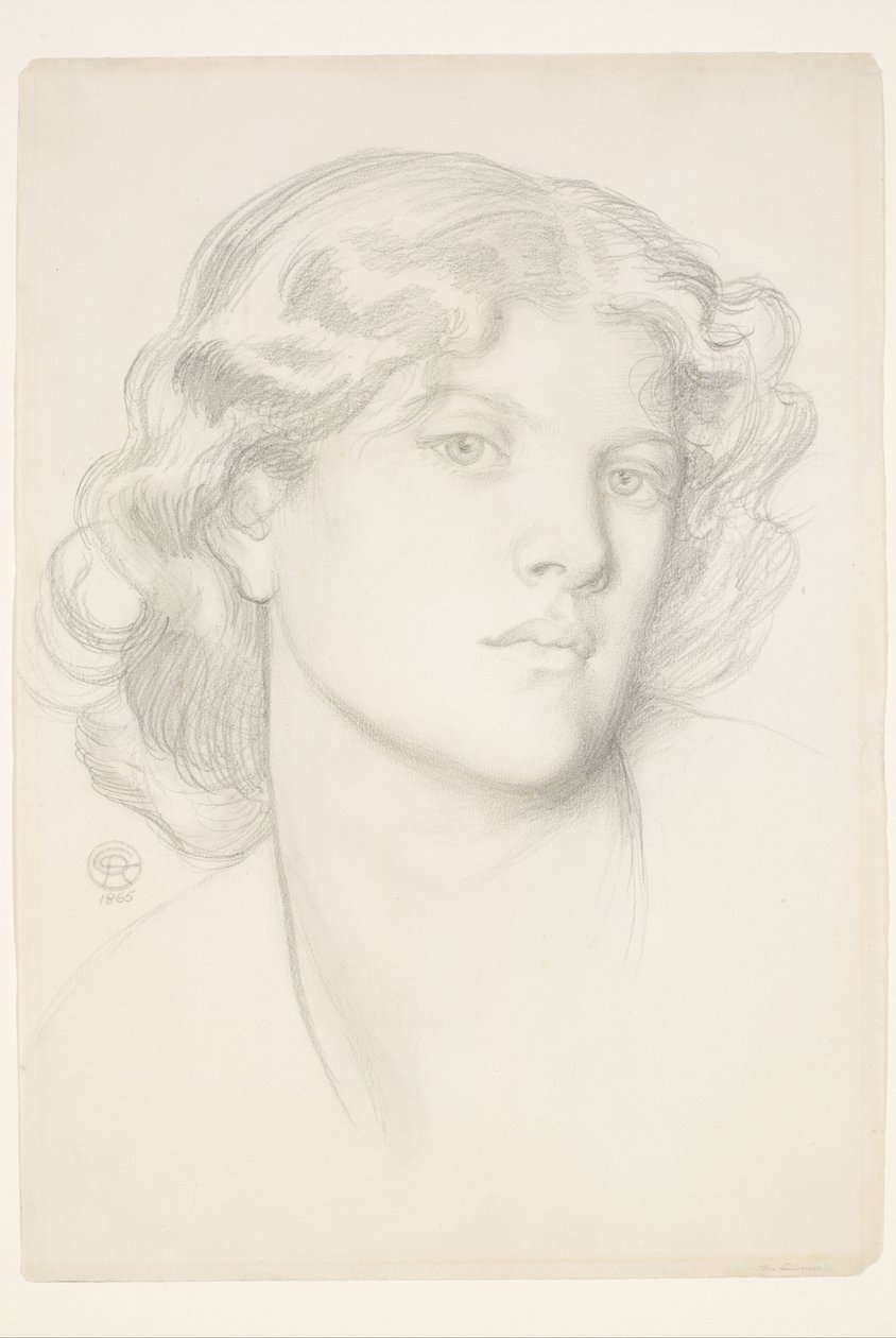 The Blue Bower - Kvinnlig huvudstudie av Dante Gabriel Rossetti