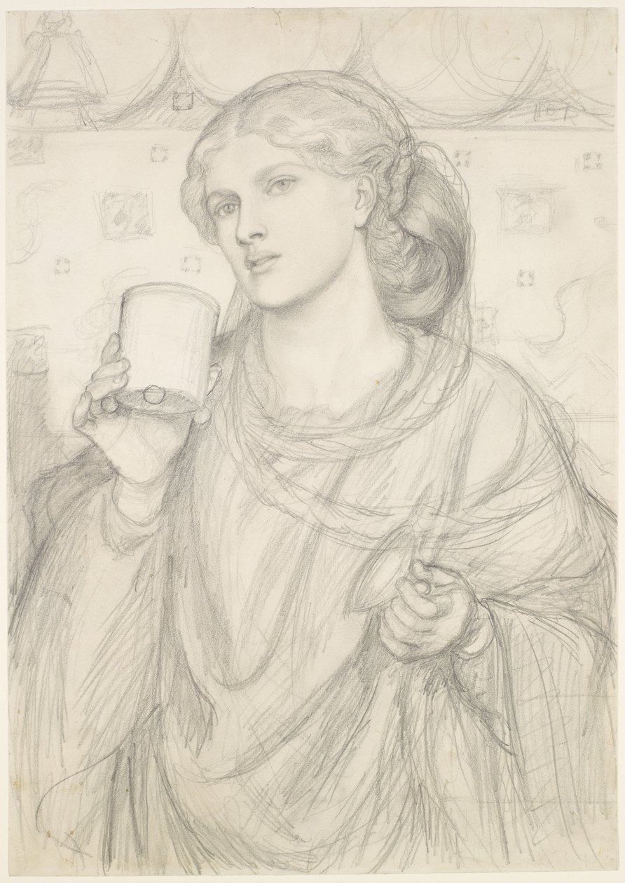 Den kärleksfulla bägaren - kompositionsstudie av Dante Gabriel Rossetti
