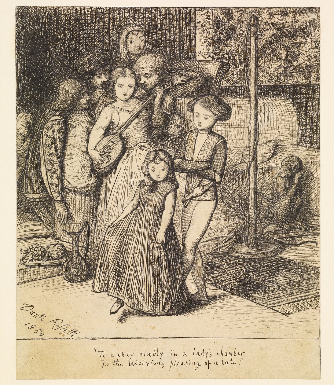 Att dansa muntert i en dams kammare till en lutas vällustiga behag av Dante Gabriel Rossetti