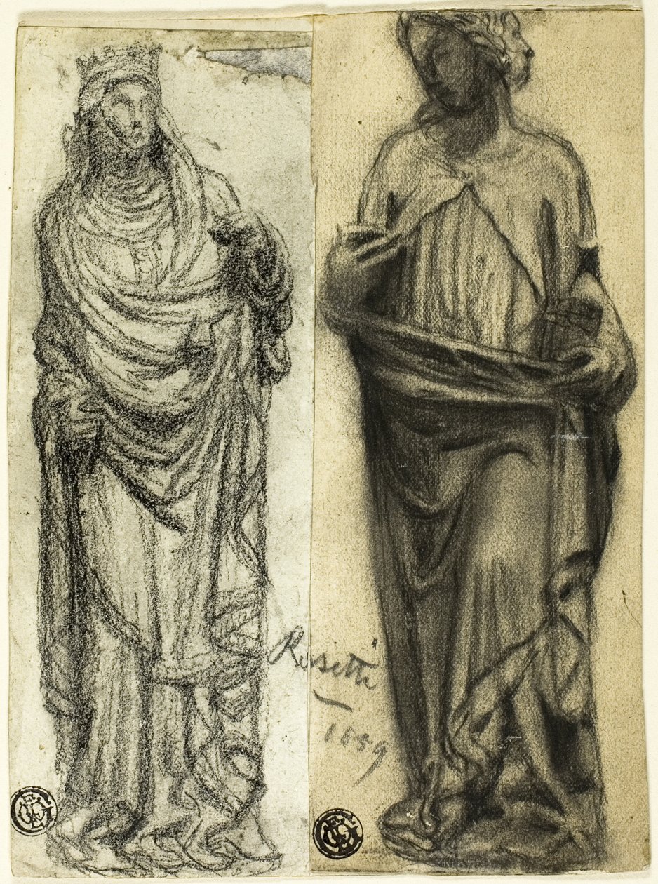 Två studier av medeltida skulptur av Dante Gabriel Rossetti