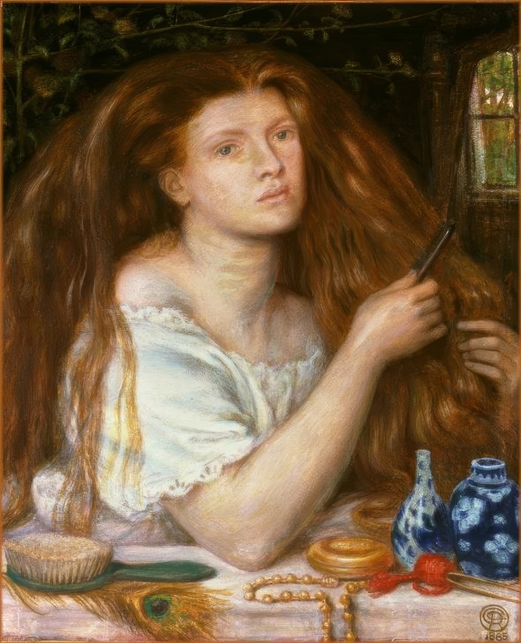 Kvinna kammar sitt hår av Dante Gabriel Charles Rossetti