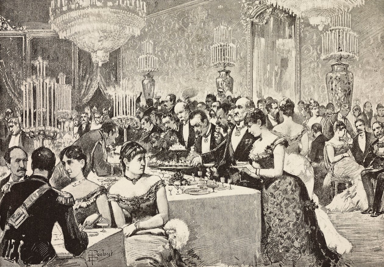Bufférum, hovbal på Quirinale, Rom, Italien, gravyr från teckning av Dante Paolocci, från L