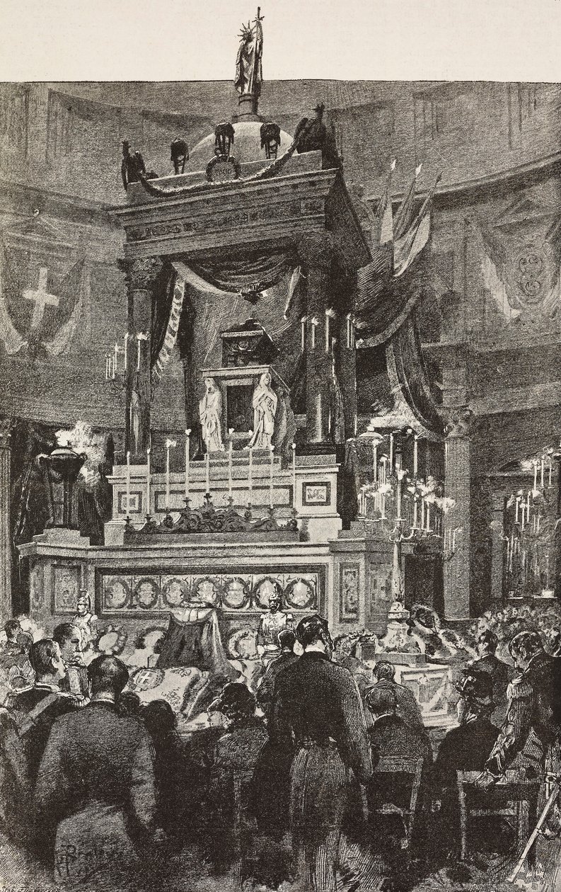 Italienska politiker och officerare som deltar i begravningsceremonin för Victor Emmanuel II (1820-1878), kung av Italien, Rom, Italien, gravyr från teckning av Dante Paolocci, från L