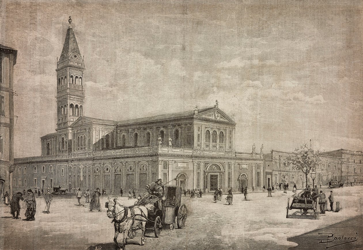 Ny kyrka av det heliga hjärtat i Rom, Italien, gravyr från teckning av Dante Paolocci, från L