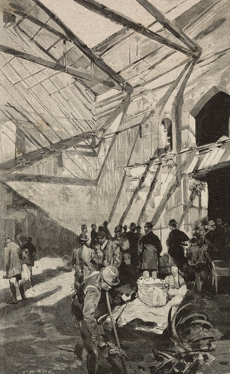 Rester av israelisk teater efter brand 1893, Rom, Italien, gravyr efter teckning av Dante Paolocci, från L