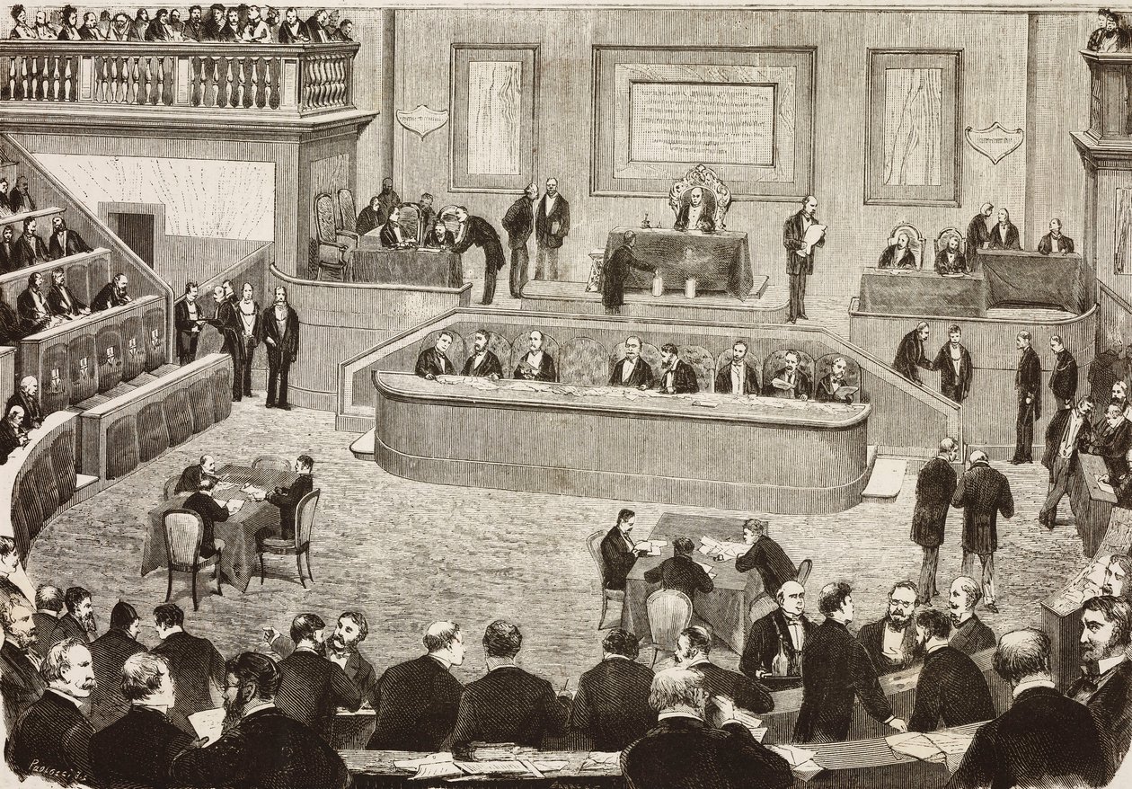 Session den 26 juli av den italienska senaten, Rom, Italien, gravyr från en teckning av Dante Paolocci, L