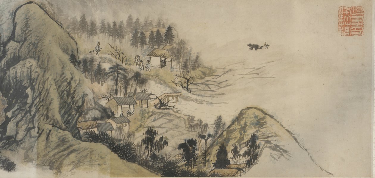 Peach Blossom Spring, Qing-dynastin, 1690-talet-tidigt 1700-tal (bläck och färg på papper) av Daoji Shitao