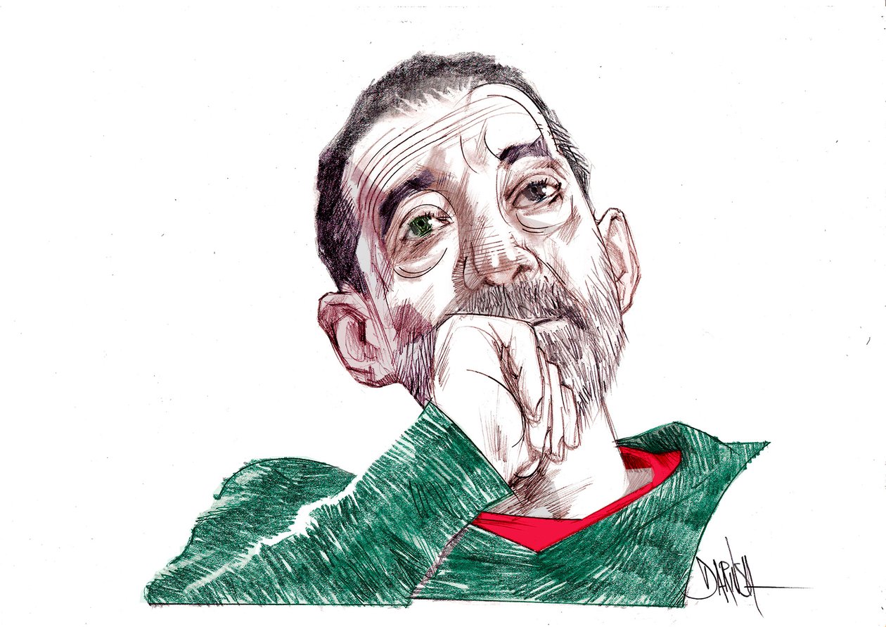Emanuele Trevi, 2021 (digital teckning med färgpenna) av Dariush Radpour