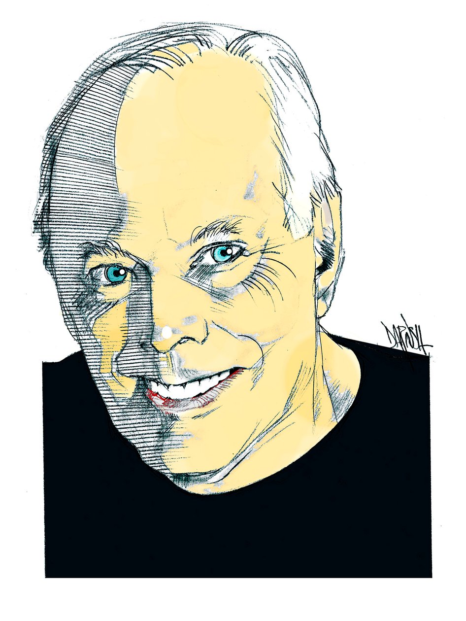 Giorgio Armani, 2023 (digital teckning med färgpenna) av Dariush Radpour