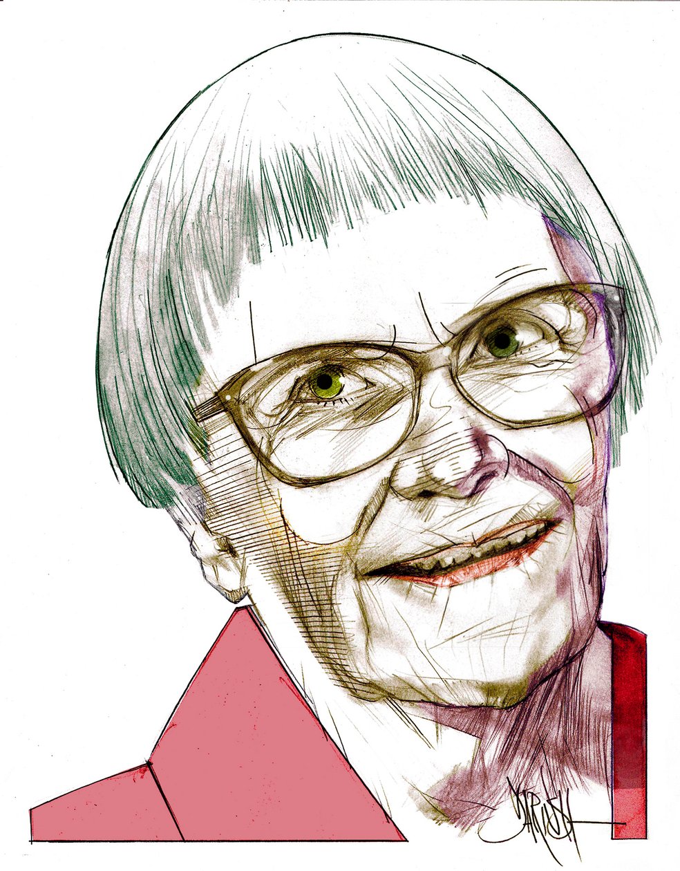 Harper Lee, 2022 (digital teckning med färgpenna) av Dariush Radpour