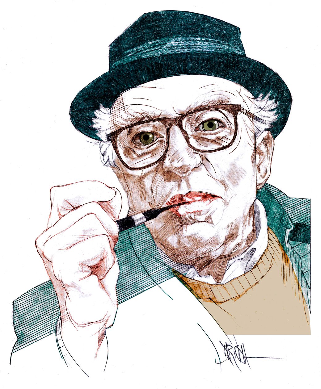 Luigi Malerba, 2020 (digital teckning med färgpennor) av Dariush Radpour
