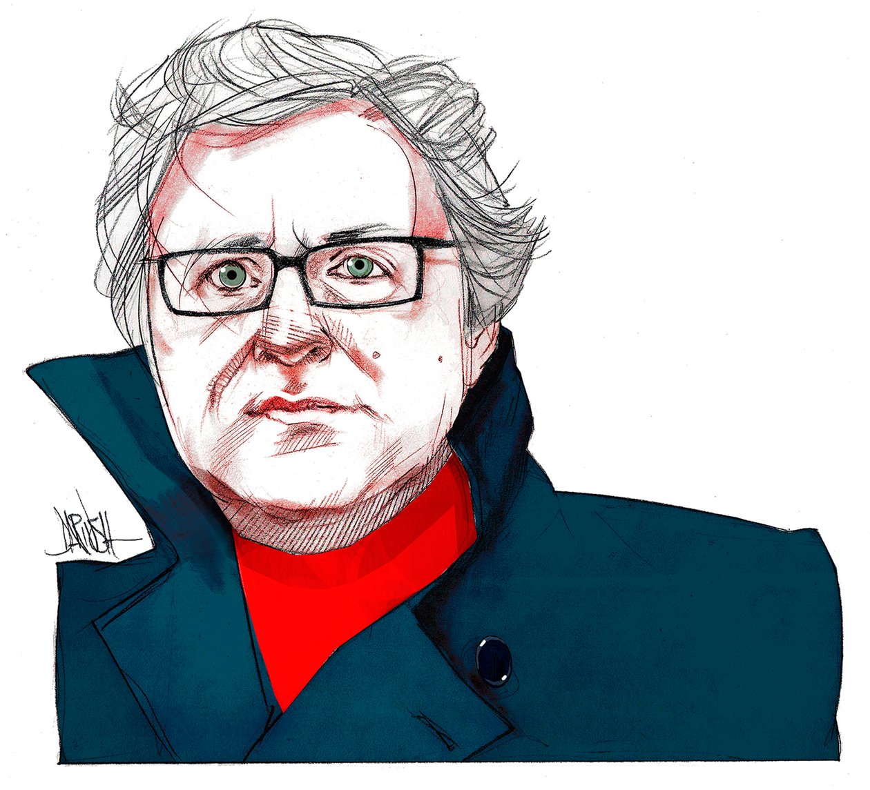 Michel Onfray (digital teckning med färgpennor) av Dariush Radpour