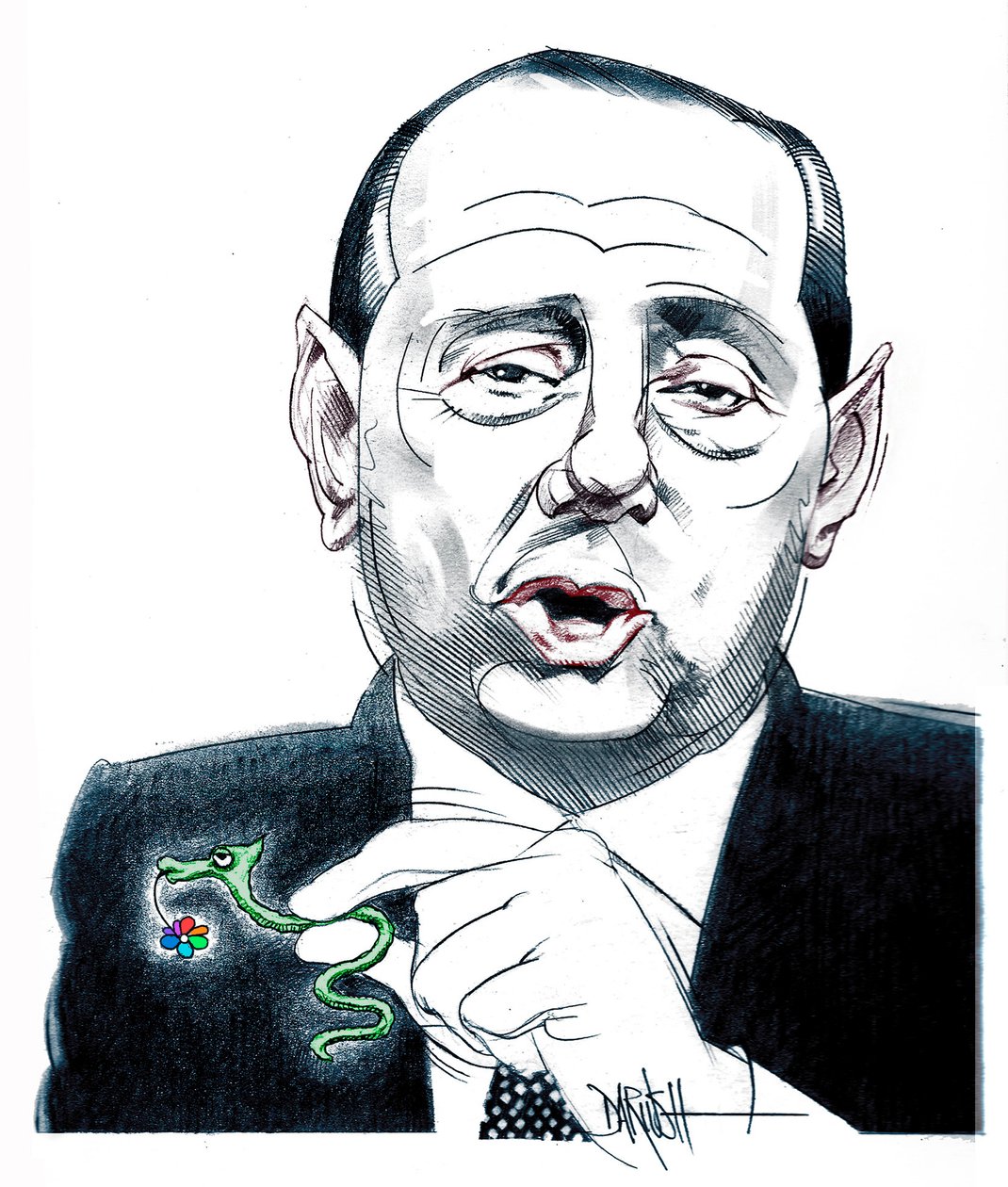 Silvio Berlusconi, 2024 (digital teckning med färgpenna) av Dariush Radpour