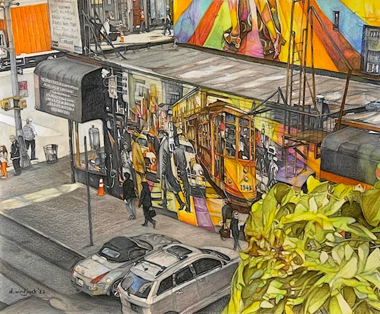 Birds Eye View, 2022 (blyerts på papper) av Darrell Windjack