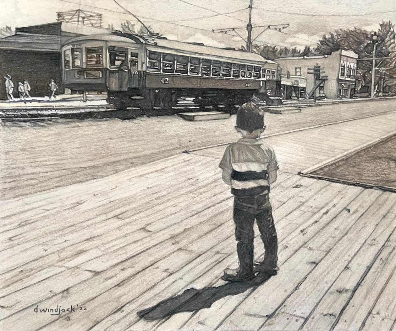 Spellbound At Fort Edmonton, 2022 (blyerts på papper) av Darrell Windjack