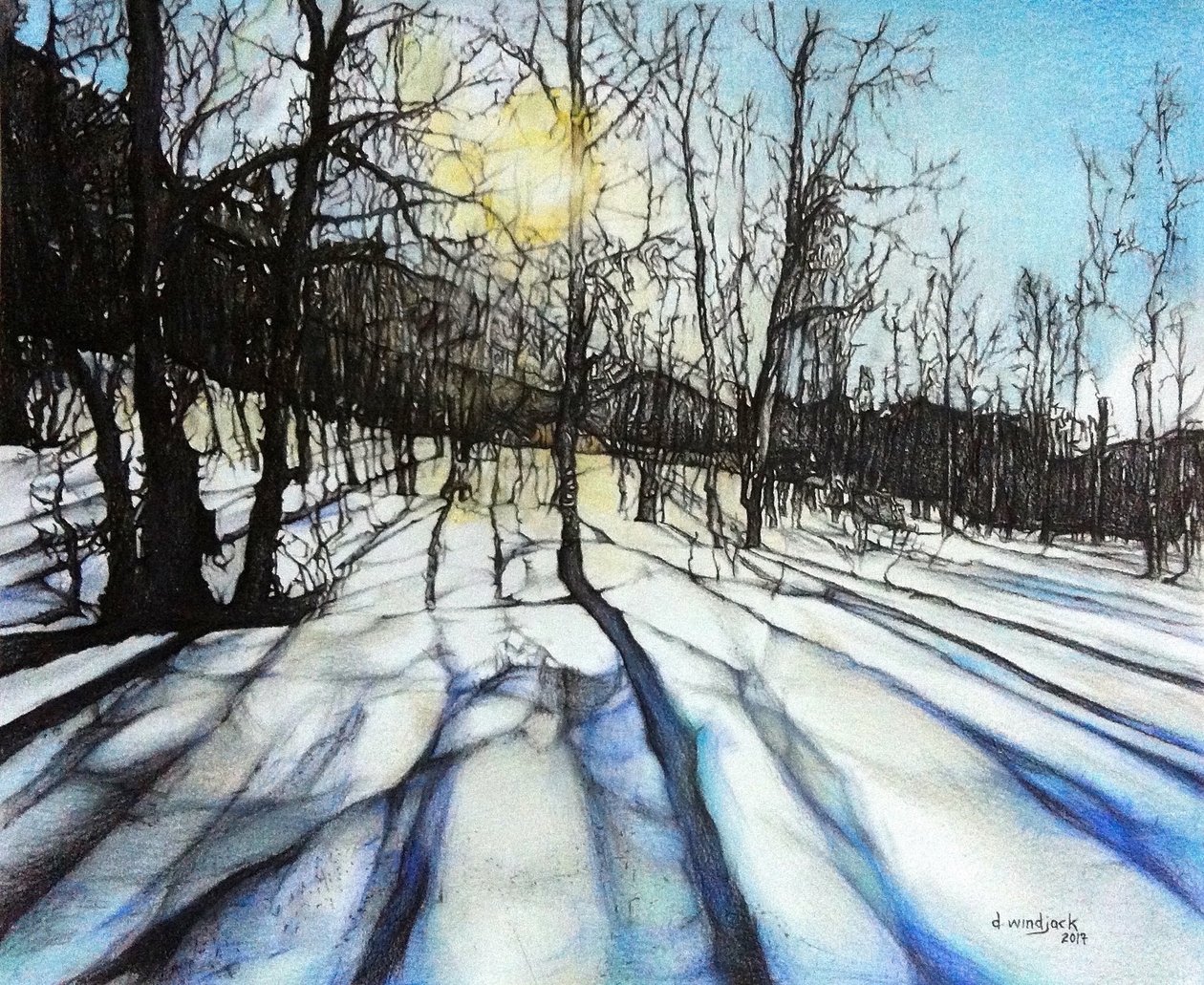 Winter Shadows, 2017 (blyerts, bläck på papper) av Darrell Windjack