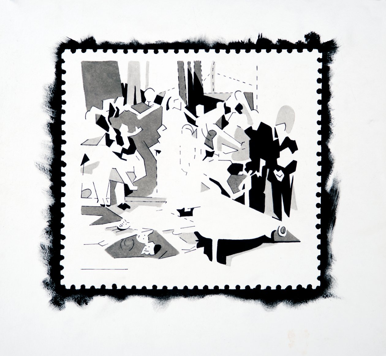 Feast of Pan (frimärksstudie), 2019 (tusch på papper) av Darren Coffield
