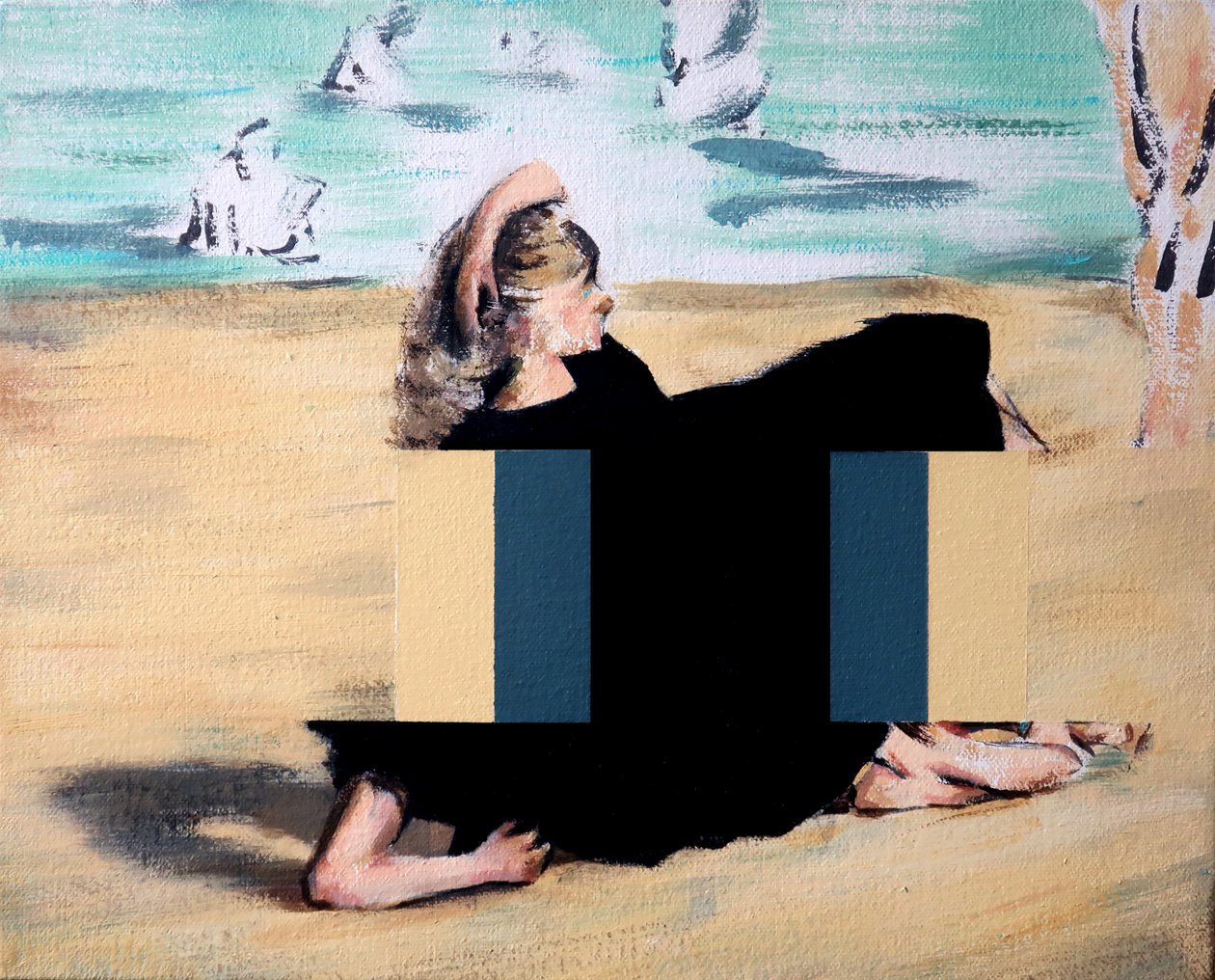 På stranden (efter Manet), 2019 (akryl på duk) av Darren Coffield