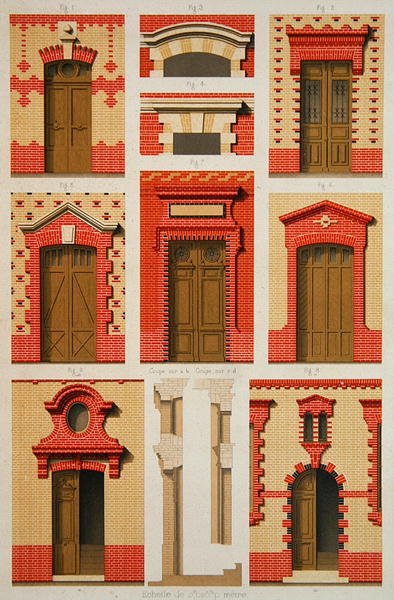 Motiv för projektioner och fronton i tegel, illustration från 